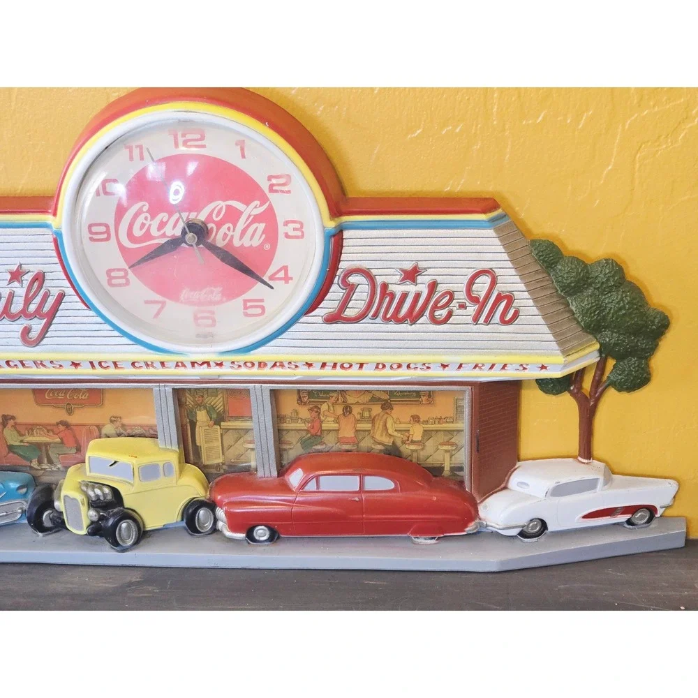 Coca-Cola Family Drive-In Wall Clock Vintage Burwood Products Retro 1988 WORKS